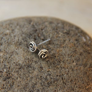 Può includere: Un paio di orecchini a spirale in argento. Gli orecchini sono piccoli e delicati, con un design semplice.