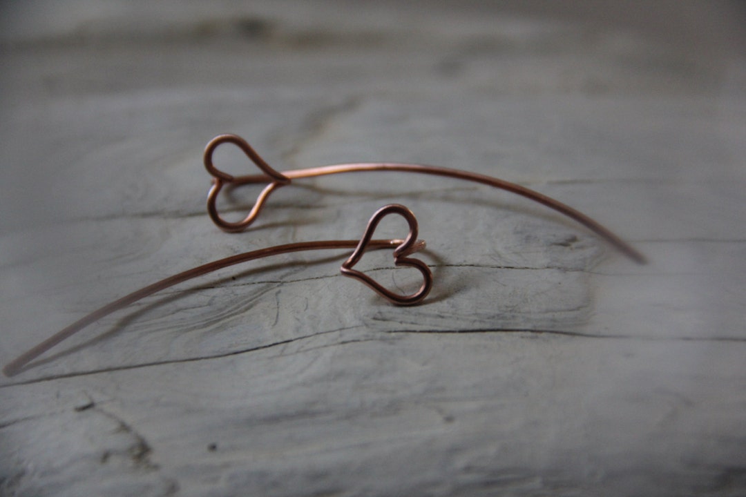 Long Post Stud Earrings, Tiny Minimalist Sterling Silver Heart Earrings