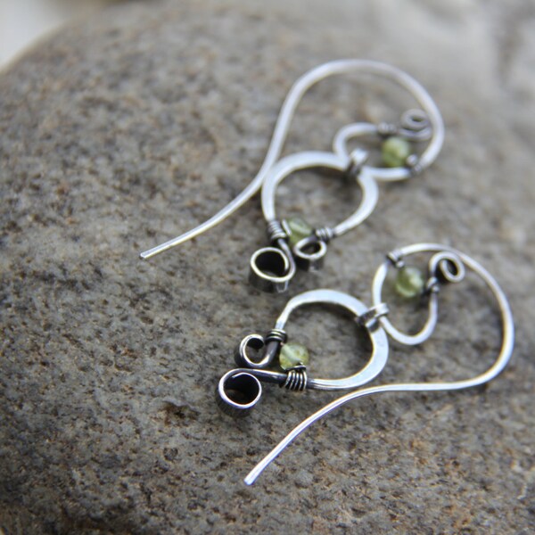 Sterling silver threader earrings with peridot, dangle silver wire wrap earrings,