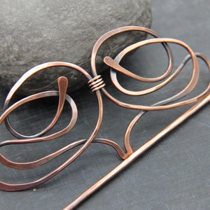 Antique copper hair slide, hair barrette, hair pin, hair clip, hair stick, modern style hair accessories, hammered, hair fork image 1