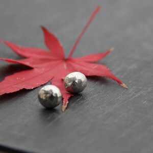Molten sterling silver pebbles stud earrings, small rustic dot studs, organic texture, rough, natural, raw silver 925, everyday post earring