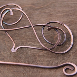 Hair slide, hair barrette, hair pin, antique copper hair slide &quot;Calligraphy&quot; collection, wire hair accessories, hair stick, hair fork