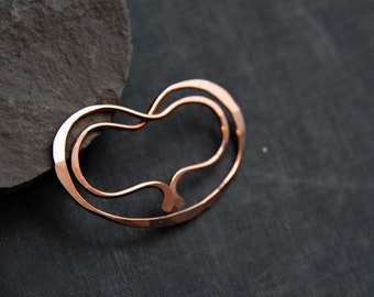 3 in 1 Heart in oval metal shawl pin, bookmark and hair pin, scarf pin, sweater pin, hair slide, small hair barrette, love, copper