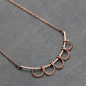 Antique copper or sterling silver scallop minimalist bar necklace, metal work, rustic necklace, romantic, oxidized, delicate, everyday