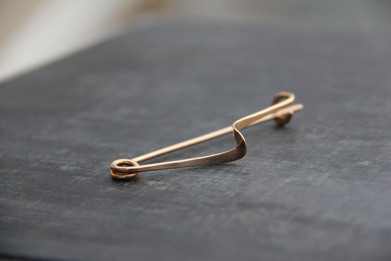 Minimalist, modern Shawl pin, scarf pin, sweater pin, brooch in bronze or German silver, metal work, hammered, simple, line, gold tone image 5