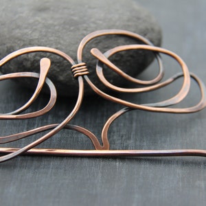 Antique copper hair slide, hair barrette, hair pin, hair clip, hair stick, modern style hair accessories, hammered, hair fork image 4