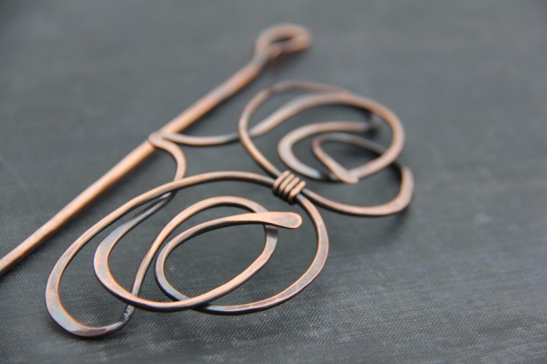 Antique copper hair slide, hair barrette, hair pin, hair clip, hair stick, modern style hair accessories, hammered, hair fork image 3