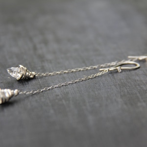 Long dangle Raw Herkimer diamond and sterling silver earrings, chain and crystal earrings, rustic, sparkly, unusual, bridal, wire wrap