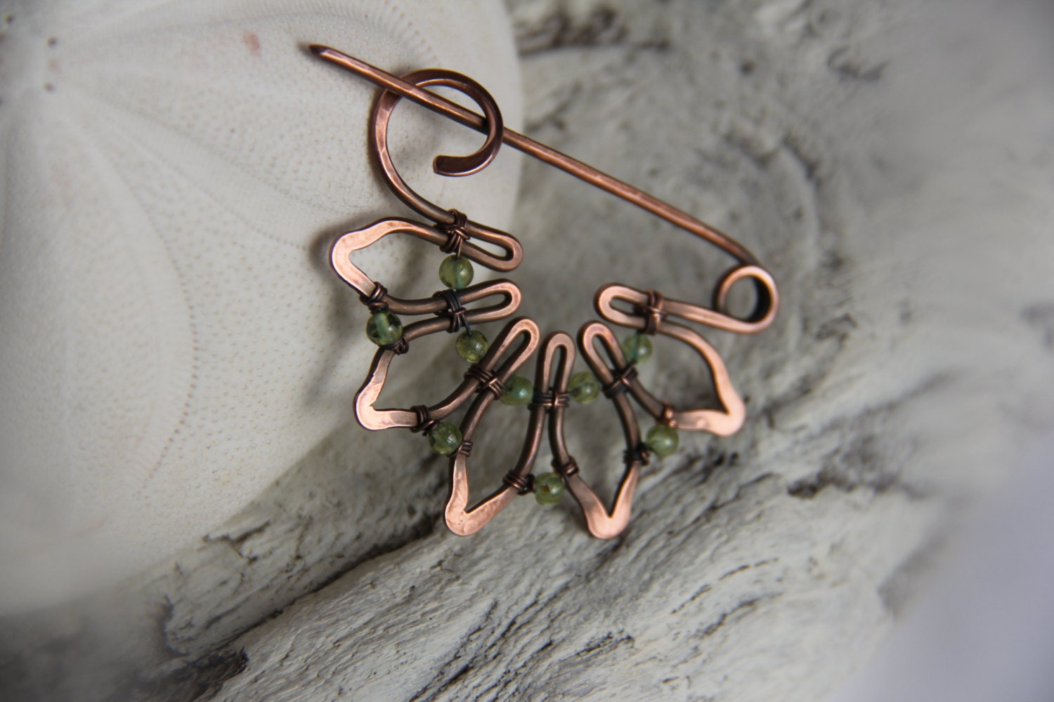 Shawl Pin Copper and Peridot Scarf Pin Brooch Wire Wrapped | Etsy