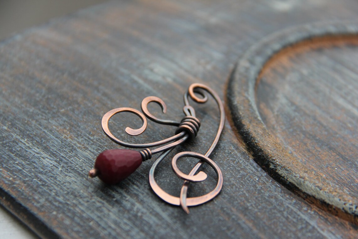 Shawl Pin Scarf Pin Brooch Copper and Jade Shawl Pin Etsy