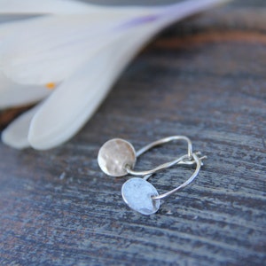 Teeny, tiny sterling silver hoops with sterling silver pebbles, minimalist hoops, organic shape pebbles, everyday earring, sleeper earring