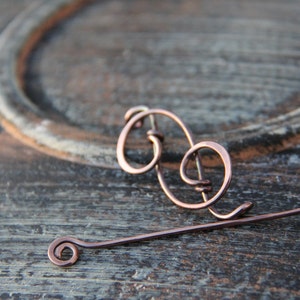 Shawl pin, scarf pin, sweater pin, sterling silver or copper shawl pin Fancy swirls, silver shawl pin, copper brooch, cardigan clasp, image 2