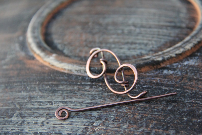 Shawl pin, scarf pin, sweater pin, sterling silver or copper shawl pin Fancy swirls, silver shawl pin, copper brooch, cardigan clasp, image 2