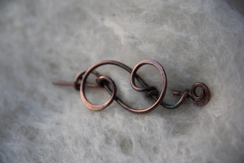 Shawl pin, scarf pin, sweater pin, sterling silver or copper shawl pin Fancy swirls, silver shawl pin, copper brooch, cardigan clasp, image 5