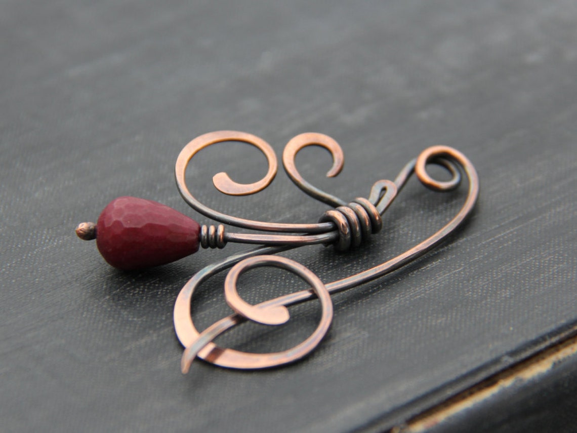 Shawl Pin Scarf Pin Brooch Copper and Jade Shawl Pin Etsy