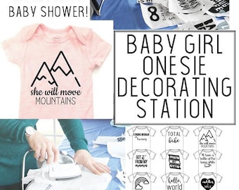 Girly Girl Onesie Decorating Kit, Princess Baby Shower Iron on Transfers,  Iron on Decals, Girls Onesie Decorating Station, Unicorn Baby Girl 
