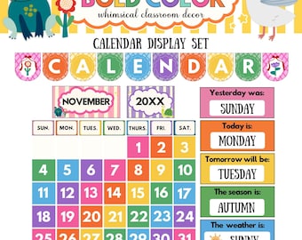 Editable Classroom Calendar Set Pastel Space Morning Meeting Pocket Chart