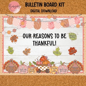 Thanksgiving Growth Mindset Bulletin Board Kit, Thankful Classroom Door Decor, Printable Fall School Display, Autumn Teacher Resource