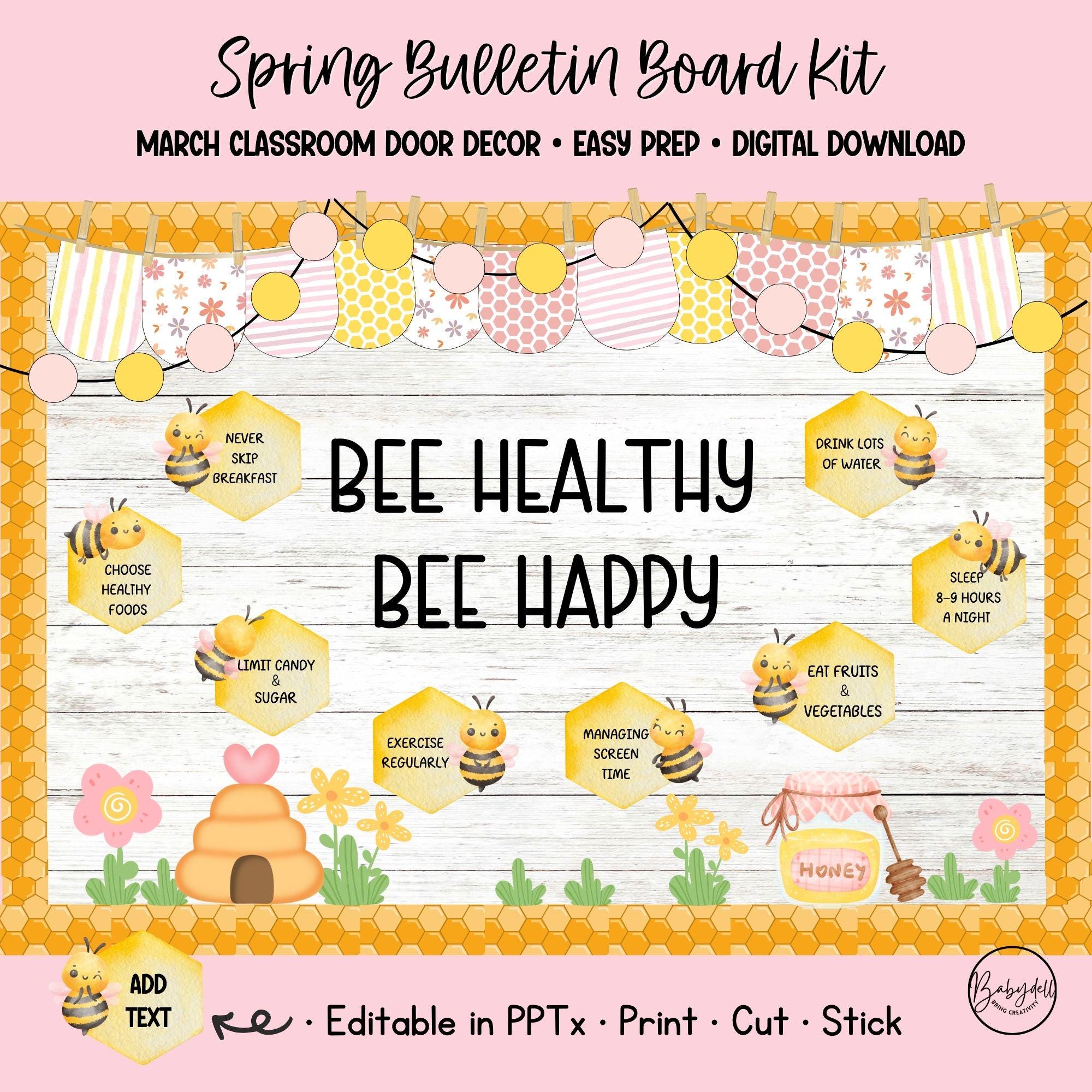 School Nurse Decor Bee Healthy Bulletin Board Kit for Classroom ...