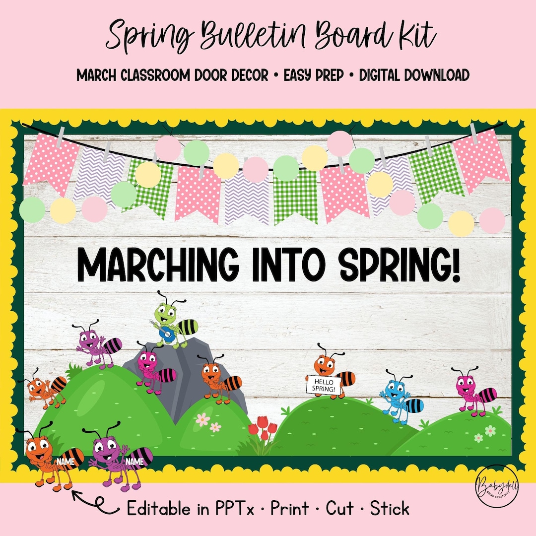 Marching Into Spring Bulletin Board Kit, Editable Ant Classroom Decor ...