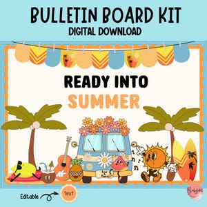 Here Comes the Sun Bulletin Board Kit, Groovy Classroom Decor, Sunshine Summer Theme, Editable Digital Download