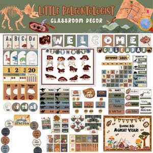Dinosaur Classroom Decor Set: Boho Paleontologist Theme