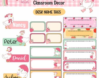 Goose Strawberry Desk Name Tags Editable Classroom Decor Student Name Plates Set