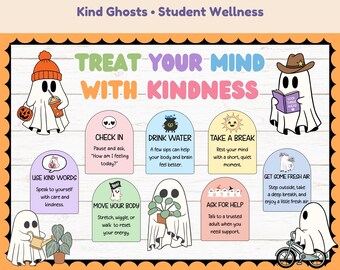 Halloween Wellness Bulletin Board Kit with Editable Ghost Name Craft