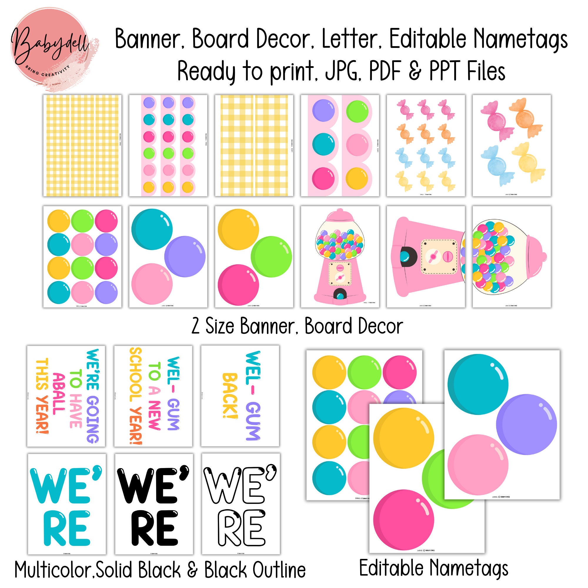 Gumball Machine Bulletin Board Decor - Welcome Back To School Candy Theme Classroom Cutouts