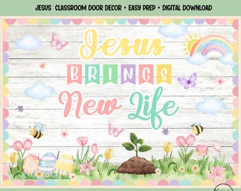 Easter Bulletin Kit Jesus Brings New Life Christian Spring Classroom Door Decor