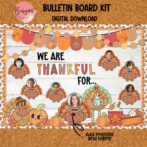 Printable Thanksgiving Turkey Bulletin Board, I am Thankful For Writing Activity, Fall Classroom Decor, Autumn Door Decoration Kit