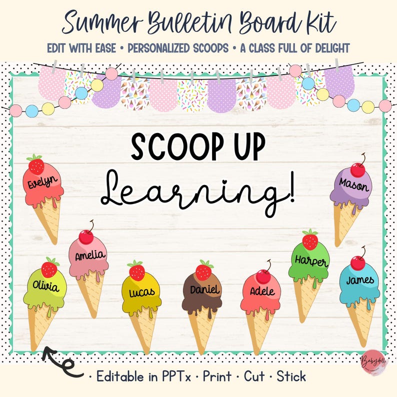Ice Cream Bulletin Board Kit Summer Classroom Decor Editable Printable ...