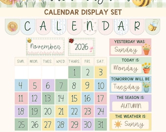 Garden Gingham Decor Classroom Calendar Set For Morning Meetings