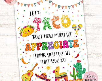 Taco Thank You Sign Fiesta Teacher Staff Appreciation Week Volunteer Poster