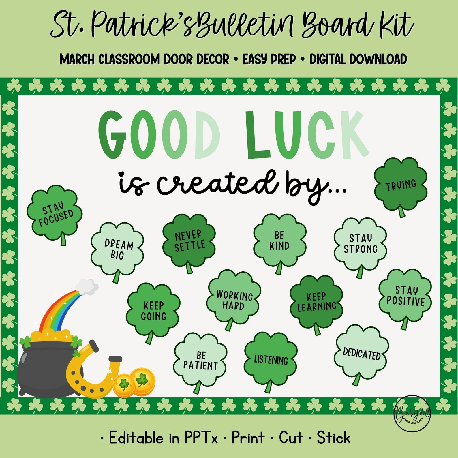 St Patricks Day Bulletin Board Kit Motivational Shamrock Classroom ...