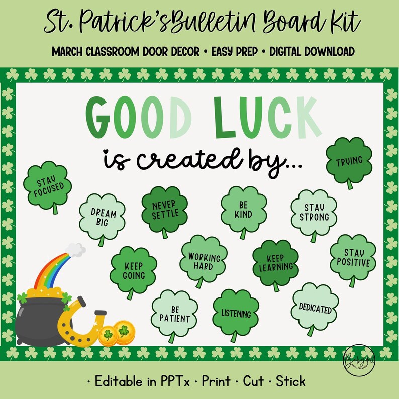 St Patricks Day Bulletin Board Kit Motivational Shamrock Classroom ...