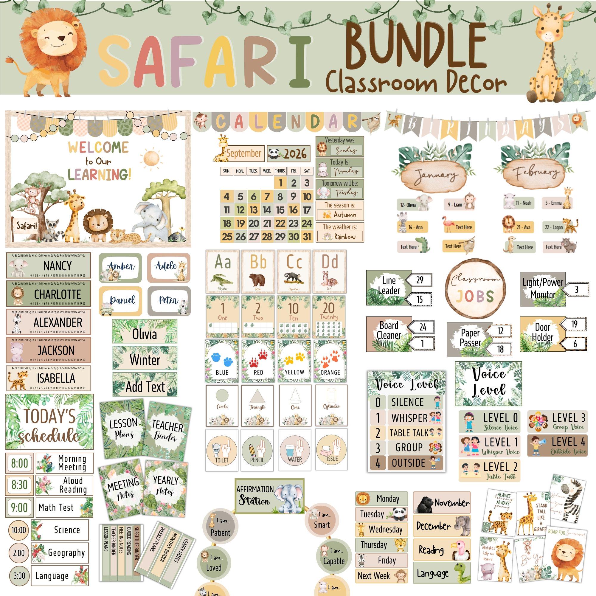 Safari Classroom Decor Bundle Neutral Jungle Theme Boho Animal Print ...