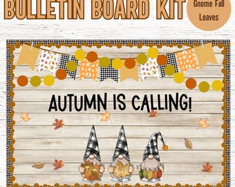 Gnome Fall Leaves Kindness Bulletin Board - Fall Bulletin Board Door Decor Kit -Editable