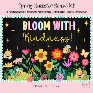 Spring Bulletin Kit with Flowers and Bees for Classroom Kindness Decor