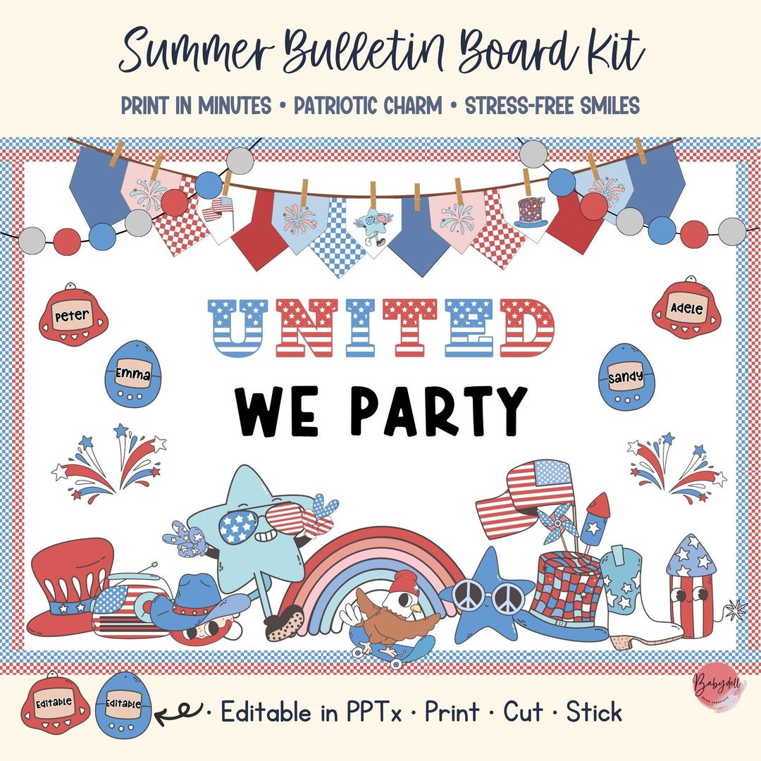 Patriotic Board Kit Retro 4th of July USA Classroom Decor Editable - Etsy