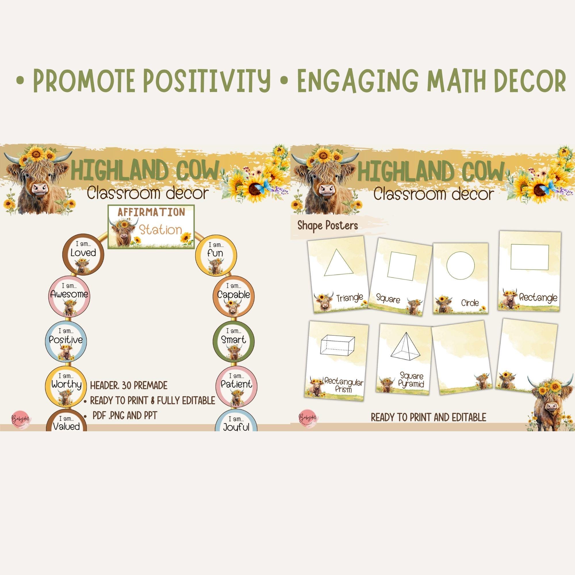Highland Cow Classroom Decor Bundle Modern Farmhouse Theme Editable ...