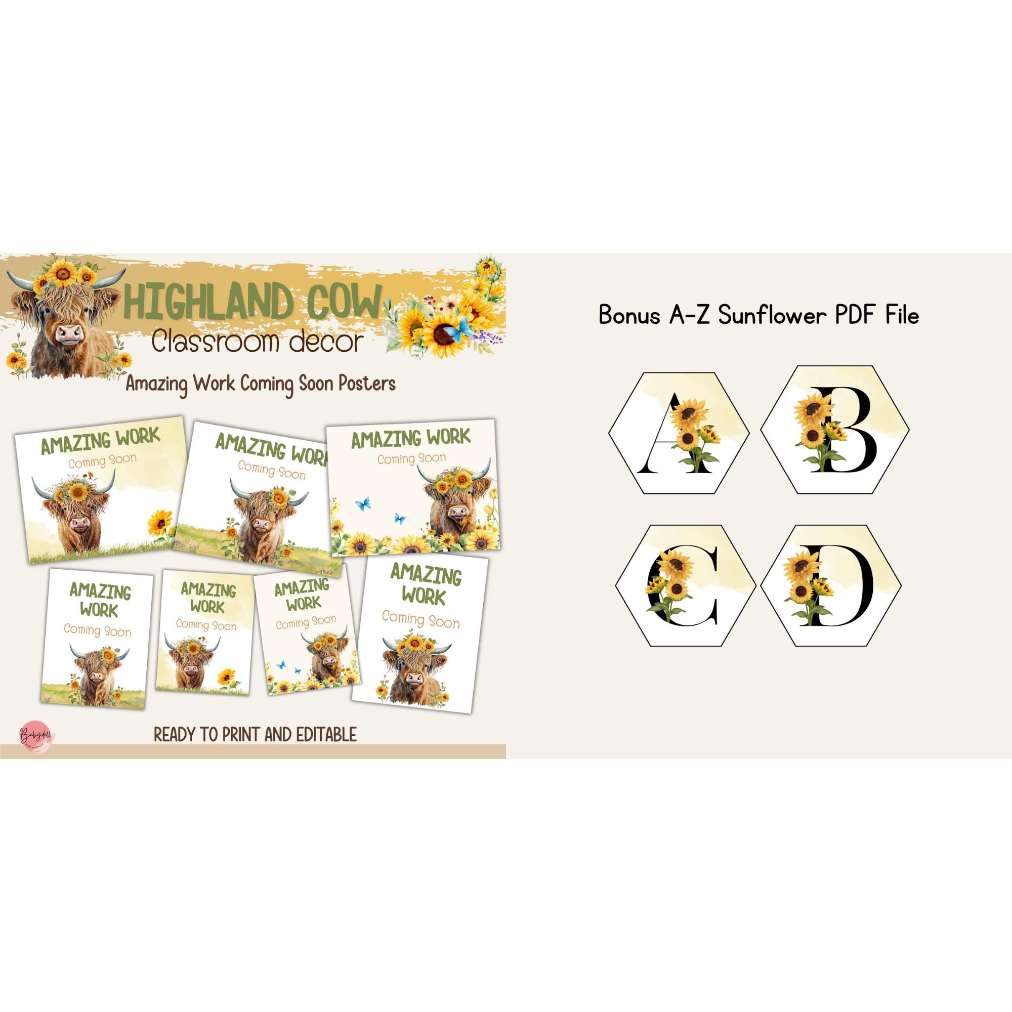 Highland Cow Classroom Decor Bundle Modern Farmhouse Theme Editable ...