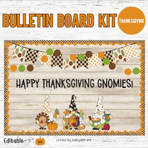 Thanksgiving Gnome Bulletin Board Kit: Grateful, Thankful, Blessed (PDF Download