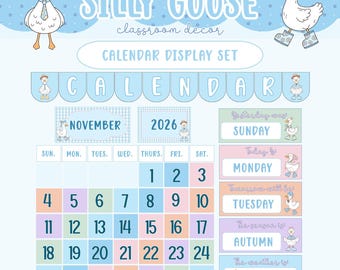 Silly Goose Calendar Preppy Weather Display Editable Pocket Chart Classroom Decor