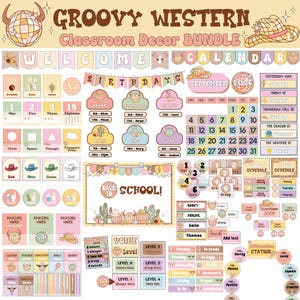 Retro Western Classroom Decor Bundle: 70s Disco Cowgirl Theme (Digital Download)