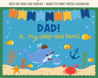 Fathers day board ocean classroom decor with whale and fintastic dad door display