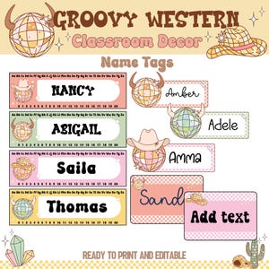 Editable Western Teacher Door Sign: Groovy Cowboy Classroom Decor (Printable PDF, PPT, PNG Files)