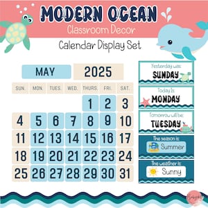 Modern Ocean Calendar & Weather Display | Editable Classroom Decor Set | Pocket Chart Cards | Under the Sea Theme