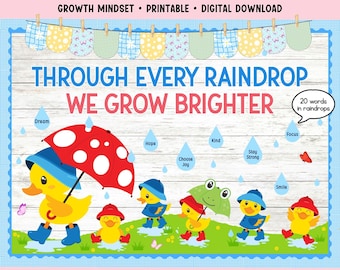 Spring Bulletin Board Kit Growth Mindset Classroom Decor Ducks and Rain Theme