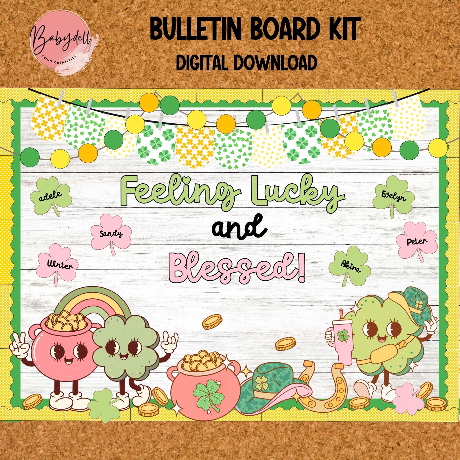 Groovy St Patricks Day Bulletin Board Kit Retro Decor Lucky to Have You ...
